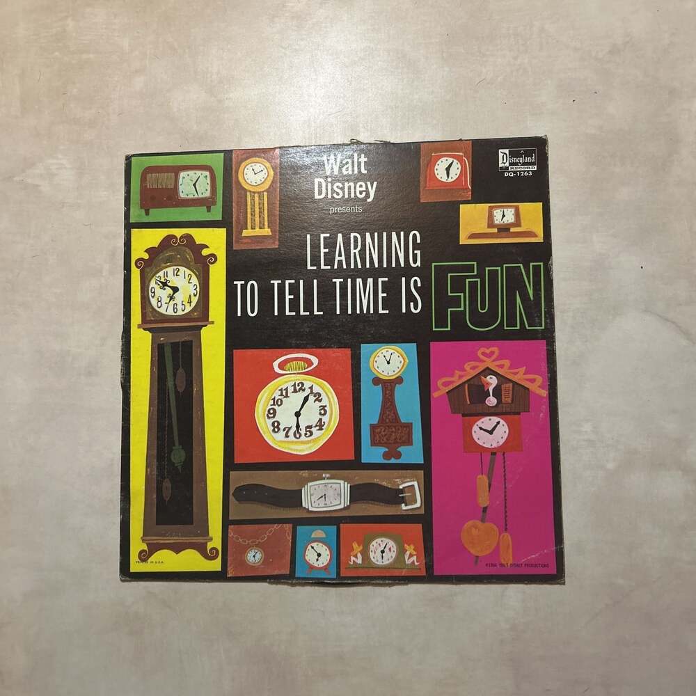 VTG Walt Disney Presents Learning To Tell Time Is Fun Disneyland Records LP 1964
